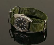 Hamilton military stainless steel wristwatch: Numbered with broad arrow to the reverse dated 1975,