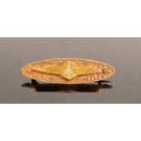 15ct gold & diamond brooch: Weight 3.3g, 44mm wide. Repair to pin only, but no damage to hinge or