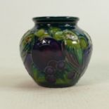 Moorcroft vase Finch Teal pattern: Measures 8cm x 8cm, with box. C1990 by Sally Tuffin. No damage or