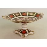 Royal Crown Derby two handled pedestal dish 1128: In the Imari decoration, height 13cm x length