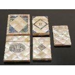 Five x mother of pearl Victorian card cases: All in good overall condition. Largest 8cm x 10.5cm