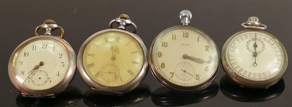 4 gents pocket watches including 2 military & Ingersol Trenton: Includes 2 silver cased watches.