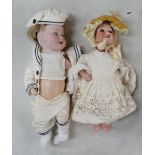Two pottery headed German dolls marked: Baby P.M 914 Germany & Huebach Koppelsdorf 300-0 Germany,