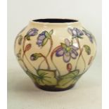 Moorcroft vase Hepatica pattern: Measures 11cm x 13cm. With box. No damage or restoration.