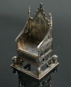 Silver model of a gothic throne chair: Hallmarked for London 1910, 97g.