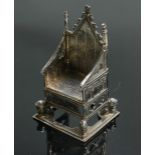 Silver model of a gothic throne chair: Hallmarked for London 1910, 97g.