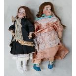 Two pottery headed French dolls marked: STBJ 60 Paris & Fabrication Francaise AL & co Limoges. (2)