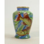 Moorcroft enamelled vase decorated with pike: Height 8cm.
