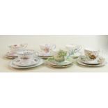 A collection of Shelley floral decorated trios to include: Woodland, D2377, 13303, A8899/6
