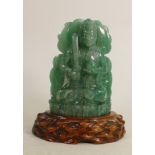 Jade Manjushri Holding the Sword, Buddha Figure: On carved wooden base, height without stand 16.5cm,