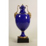 A prestige Wedgwood & Bentley two handled Satyr Mask vase & cover: Decorated in powder blue with