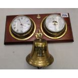 Mounted Weathermaster barometer with 'Titanic' brass bell.