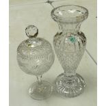 A Cavan crystal Bon Bon footed caddy: together with a good quality vase. Height of vase 41cm