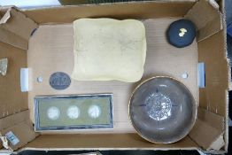 A collection of Wedgwood items to include: Jasperware plaque, black basalt medallion, Egyptian theme