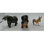 Beswick Dachshund 361, Elephant 1974 & Donkey foal 2110(3)