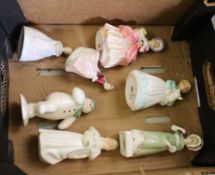 A collection of figurines: Ruth HN2799, Stayed at Home HN2207, Cissy HN1809, Bridesmaid HN2874,
