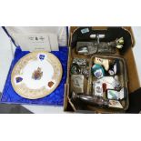 A mixed collection of items to include silver plated vase: trinklet boxes, hat pins, decorative