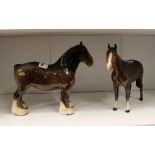 Beswick 818 shire mare in brown: together with a 701 in brown (2).