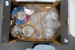 A mixed collection of items to include: Glass Dressing Table items, silver plated items, Elton