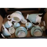 A collection of Royal Doulton Melrose pattern tea ware: teapot, coffee pot, milk, sugar, cups and