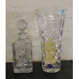 Royal Doulton Boxed Crystal Decanter & Commemorative Vase: height of largest 30cm(2)