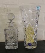 Royal Doulton Boxed Crystal Decanter & Commemorative Vase: height of largest 30cm(2)