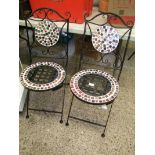 Pair of wrought metal and mosaic folding bistro chair: (2).