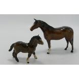 Beswick Small Thoroughbred Stallion & Shetland foal 1034(2)