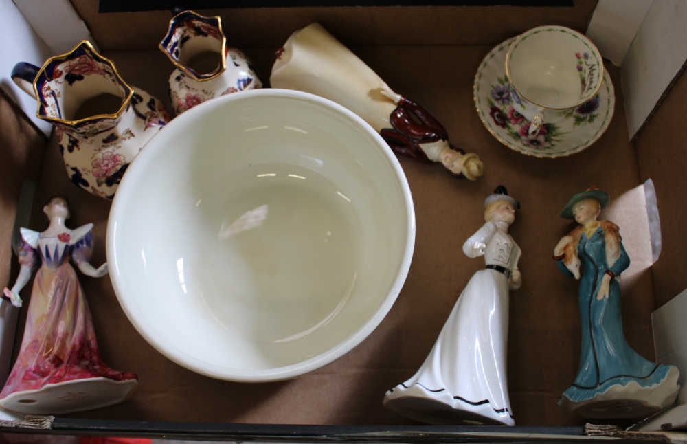 A mixed collection of ceramic items: Royal Albert cup and saucer, Mason's Mandalay jugs, Francesca