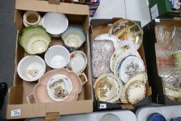 A mixed collection of items to include: planters, decorated wall plaques, cake plates, floral