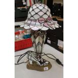 A modern Tiffany style lamp: in the form of a hat, umbrella and shoe, 55cm approx.