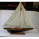 Vintage model wooden sailing boat/clipper on stand: overall height 106cm.
