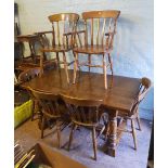 Oak refectory table: with 4 dining chairs and 2 carvers, size of table top 153cm x 80cm.