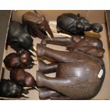 A collection of hardwood carved elephants: (7).