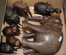 A collection of hardwood carved elephants: (7).