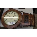 Victorian drop dial inlaid wall clock: Pendulum & key present, 69cm in length.