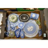 A collection of Wedgwood Jasperware items to include: vases, candlesticks, tankards etc