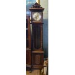 Reproduction oak 8 day grandfather clock: with weights and pendulum, 200cm high.