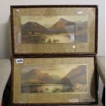 A pair of vintage framed prints: signed E. Lyurlings (?), Loch Maree and Loch Etive, 48cm x 27.