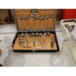 Cased Italian silver plated cutlery set: together with 2 ships decanters.