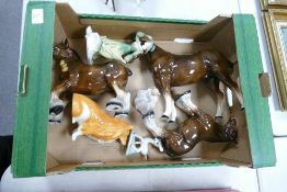 A mixed collection of items to include: Royal Grafton Figure, Melba ware horse, Sylvac horse etc