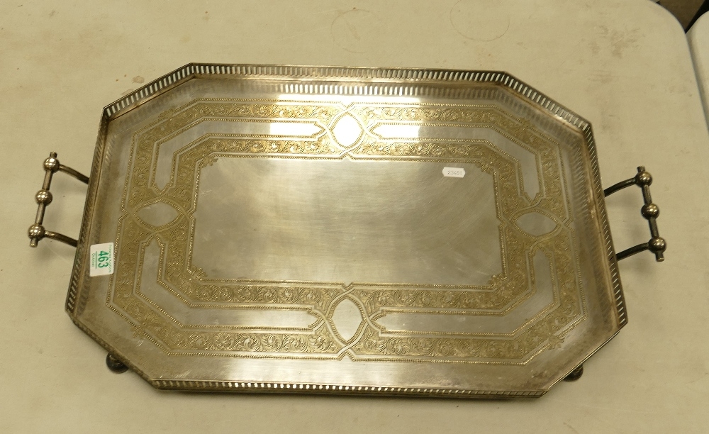 A large silver plated serving tray: 56.5cm x 38.5cm