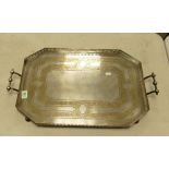 A large silver plated serving tray: 56.5cm x 38.5cm