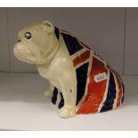 Royal Doulton model of a large seated Bulldog: Draped with union jack flag c1940, height 15cm, (chip