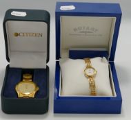Boxed Watches to include: Ladies Rotary Cocktail Watch & Quartz Citizen watch and three other ladies