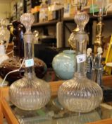 Pair Victorian Hand Blown Glass decanters: height 35cm(2)