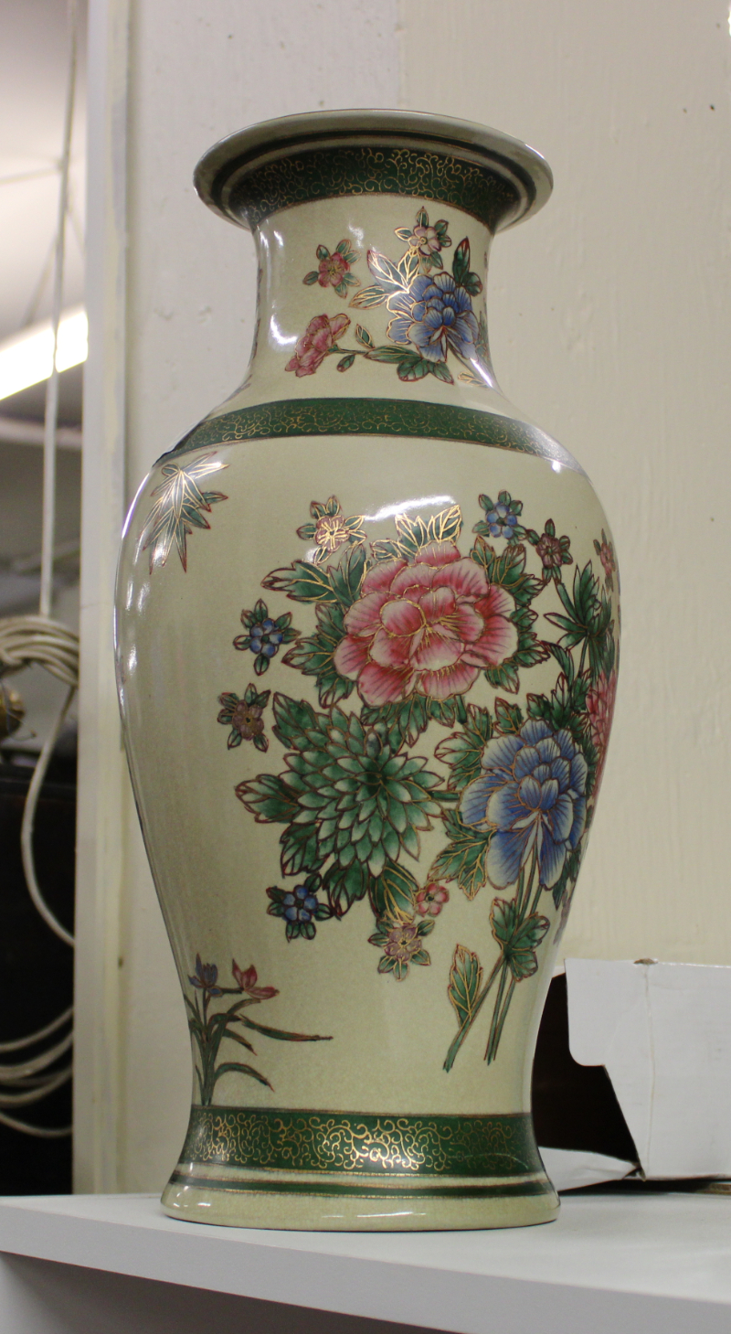 Large Floral Decorated Vase: height 42cm