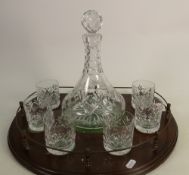 Cut Glass Whiskey Decanter Set: sat on matching display wooden gallery tray