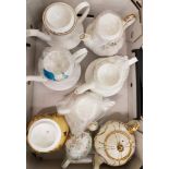 A collection of teapots: 4 x Paragon examples, small Minton Haddon Hall example, Aynsley Orchard