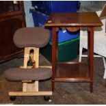 Edwardian tiered side table: together with office posture stool. Table size 78cm high x 51cm wide